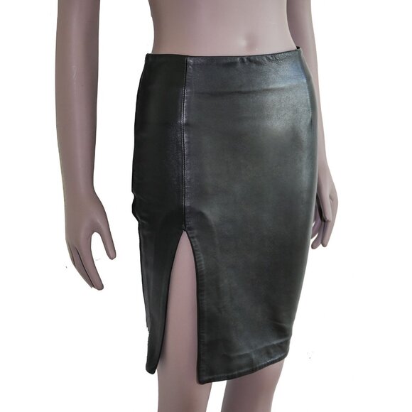 Nicholas Black High Waisted Leather Pencil Skirt Formal Evening Side Slit Skirt - Picture 1 of 5